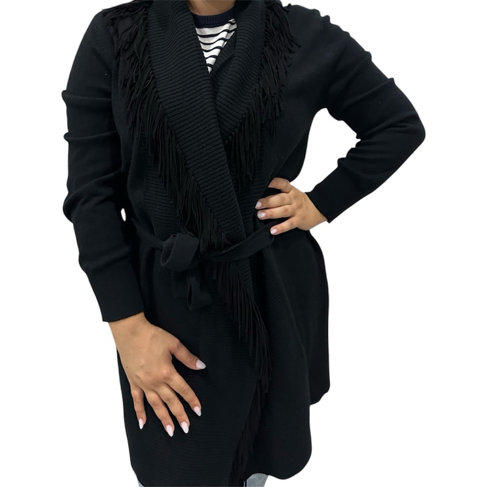 Neiman Marcus Black Open-Front Cardigan - Picture 2 of 7